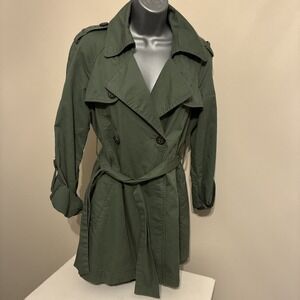 Stile Benetton Womens Belted Double Breasted Trench Coat Green Size 42